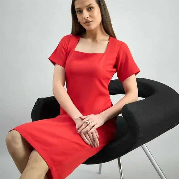 Ann Taylor | Dresses | Ann Taylor Red Minimalist Soft Knit Aline Shift  Fitflare Cap Sleeve Dress Xs 2 | Poshmark